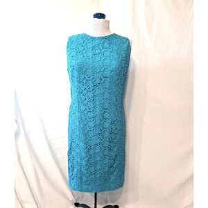 Talbots Turquoise Guipure Lace Cut-Out Sheath Dress, size 18P